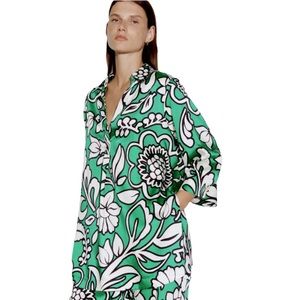 Zara Long Floral Print Oversized Blouse M